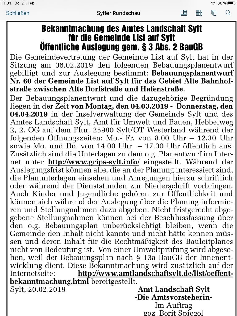 Auslegung des Bebauungsplan-Entwurfes Alte Bahnhofstraße