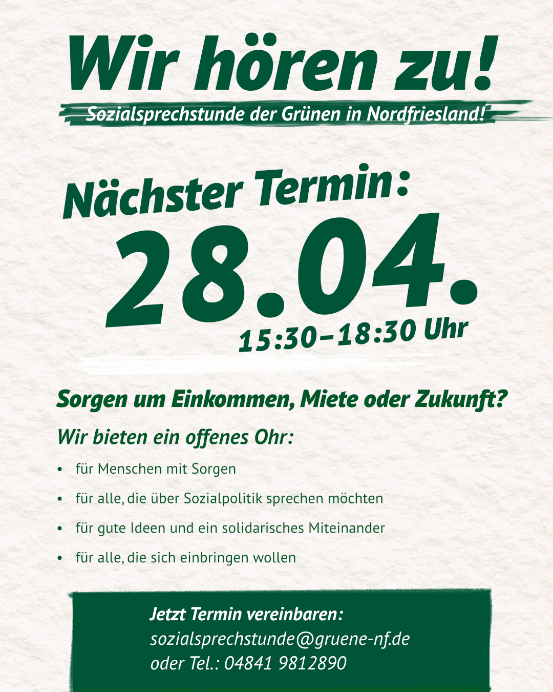 BÜNDNIS 90/DIE GRÜNEN | Nächste Sozialsprechstunde am 28.04.